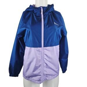 Eddie Bauer Girls Navy Blue Purple Double Zip Hooded Windbreaker Jacket L 14-16